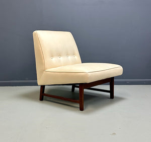 Mid-Century Jens Risom Style Slipper Chair with Upholstered Seat and Walnut Base