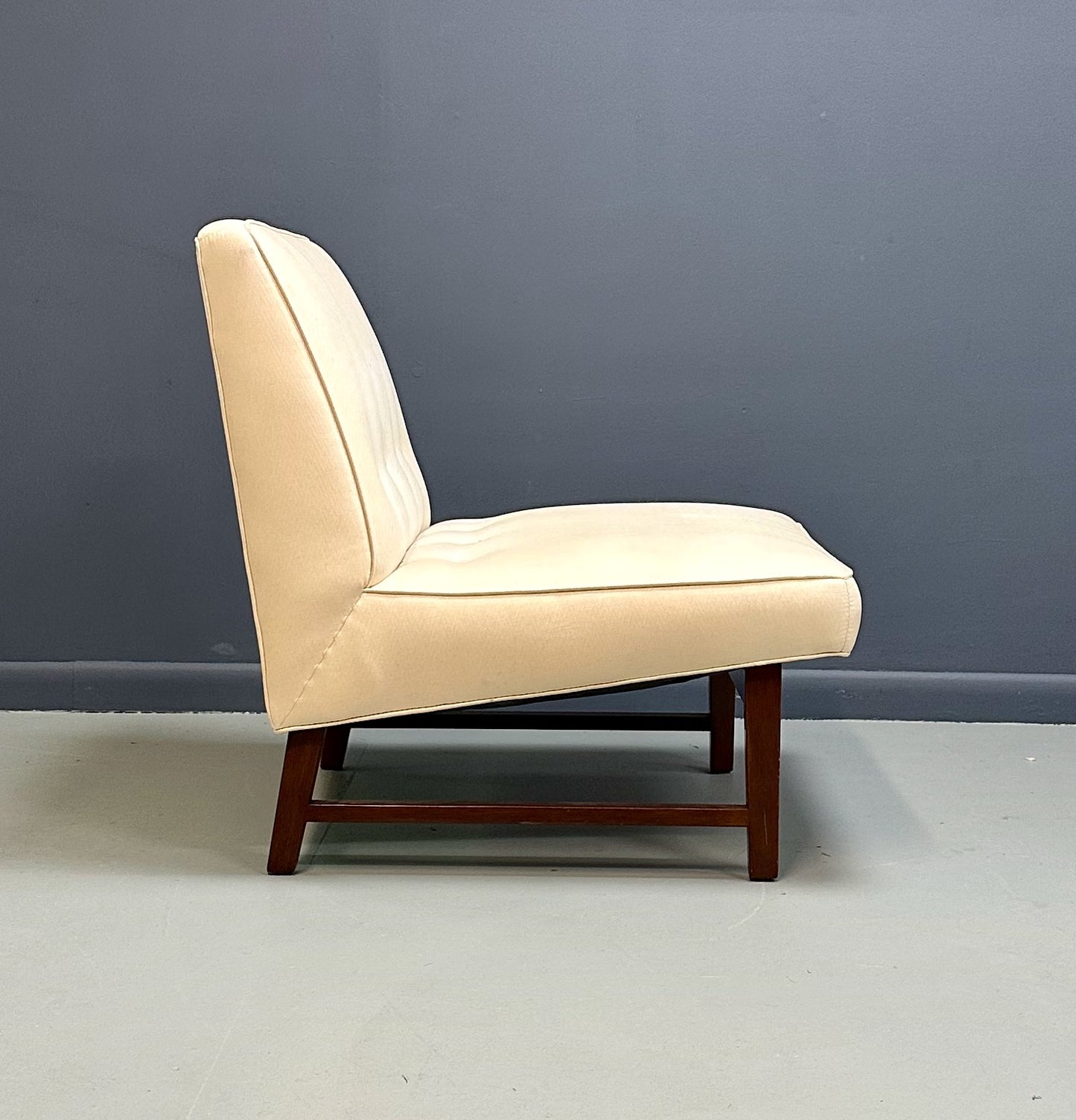 Mid-Century Jens Risom Style Slipper Chair with Upholstered Seat and Walnut Base
