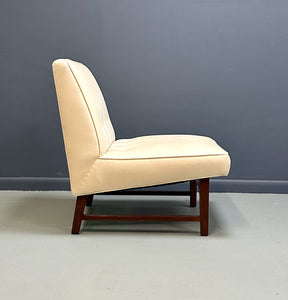 Mid-Century Jens Risom Style Slipper Chair with Upholstered Seat and Walnut Base