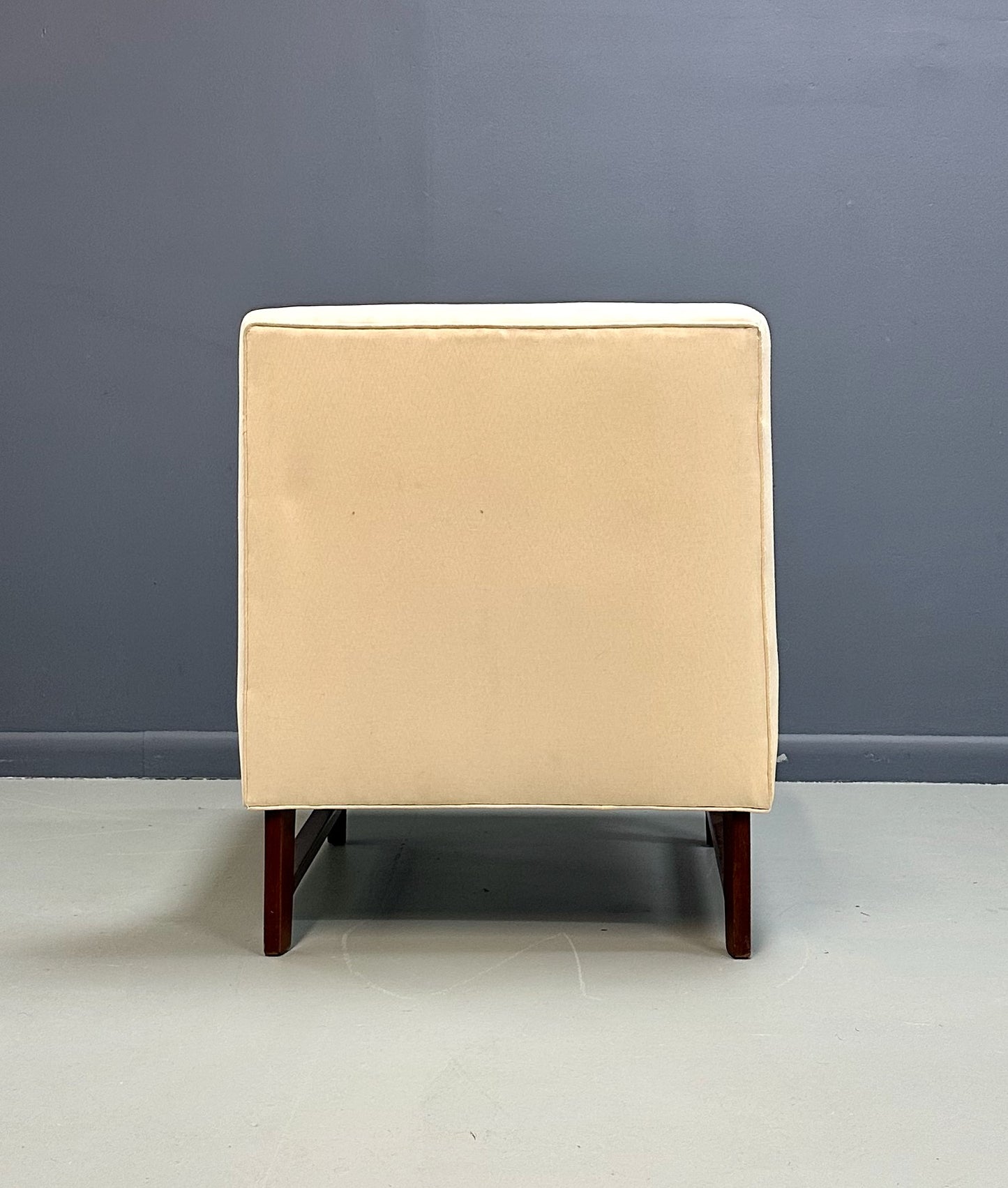 Mid-Century Jens Risom Style Slipper Chair with Upholstered Seat and Walnut Base