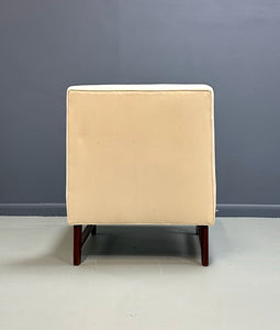 Mid-Century Jens Risom Style Slipper Chair with Upholstered Seat and Walnut Base