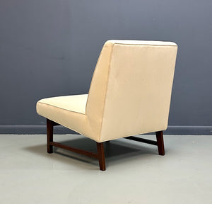 Mid-Century Jens Risom Style Slipper Chair with Upholstered Seat and Walnut Base
