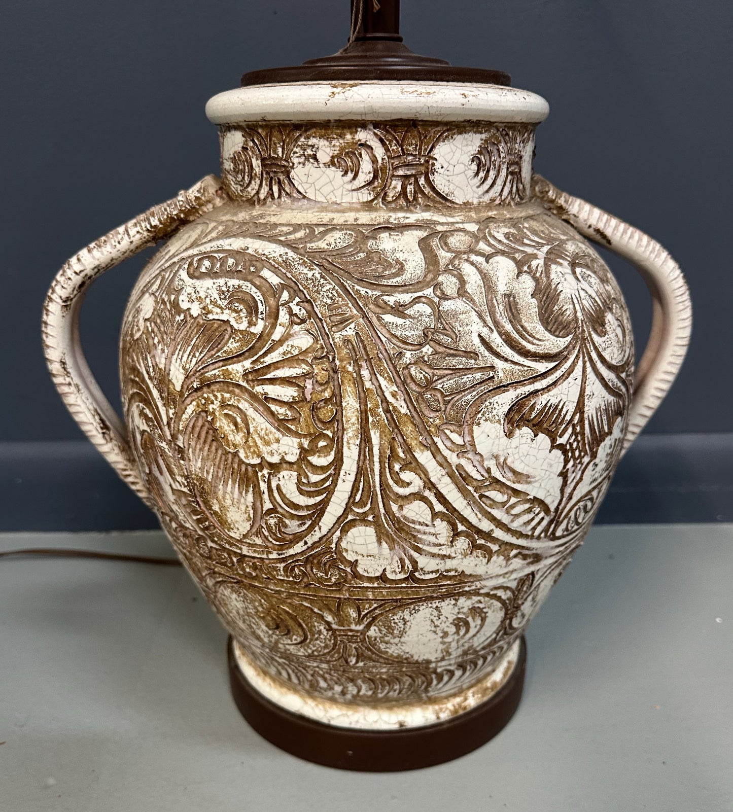 Morris Greenspan Ceramic Table Lamp with Ornamental Relief Detailing Mid Century