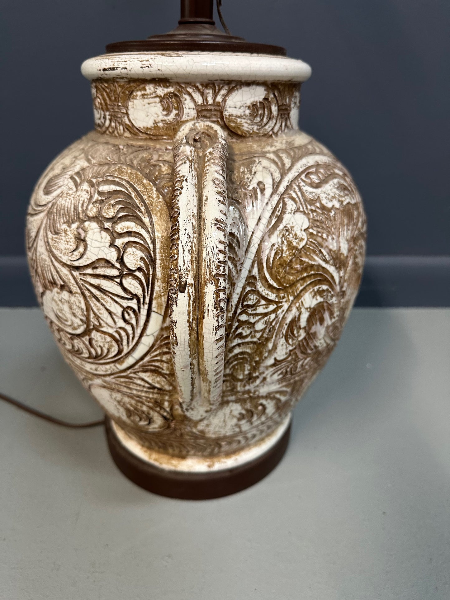 Morris Greenspan Ceramic Table Lamp with Ornamental Relief Detailing Mid Century