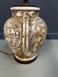 Morris Greenspan Ceramic Table Lamp with Ornamental Relief Detailing Mid Century
