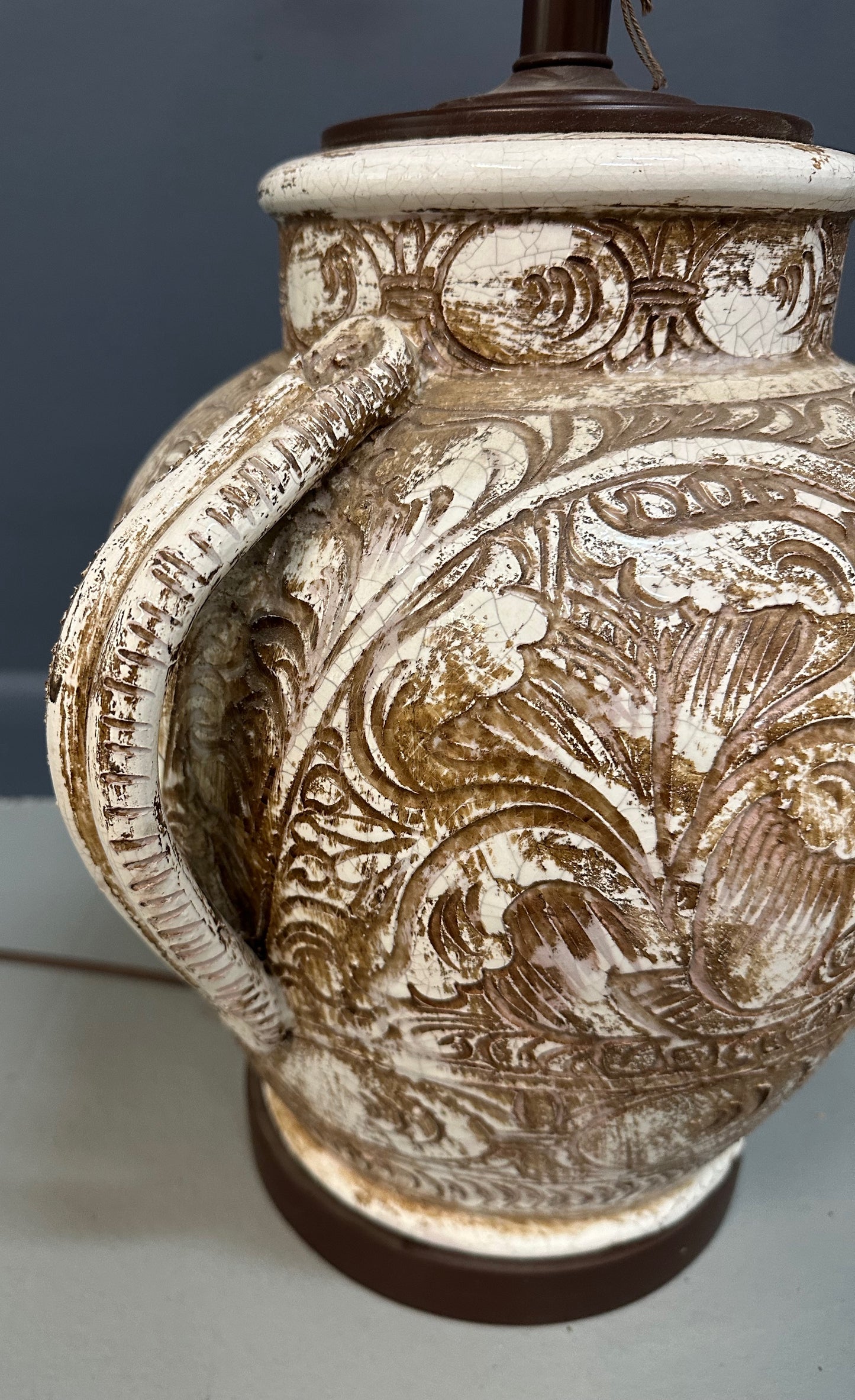 Morris Greenspan Ceramic Table Lamp with Ornamental Relief Detailing Mid Century