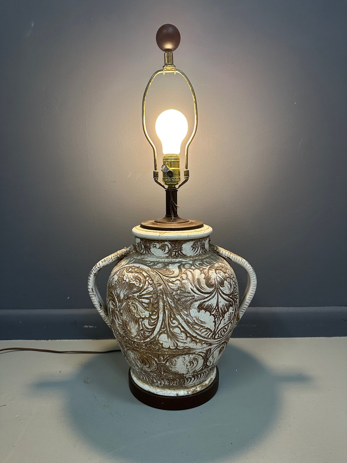 Morris Greenspan Ceramic Table Lamp with Ornamental Relief Detailing Mid Century