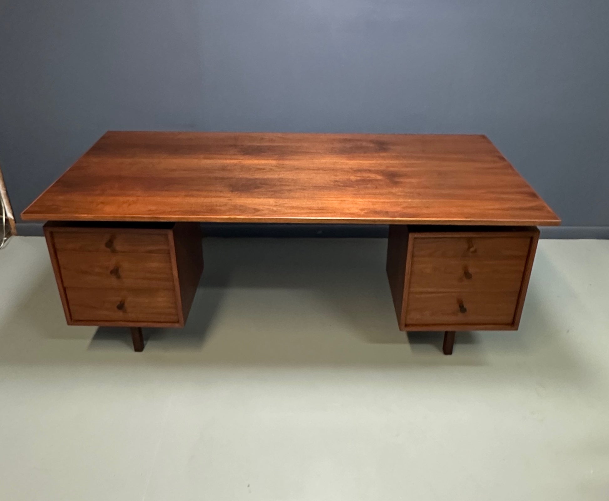 Richard Artschwager Walnut Double Pedestal Executive Desk, Mid-20th Century