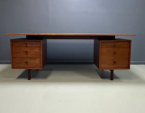 Richard Artschwager Walnut Double Pedestal Executive Desk, Mid-20th Century