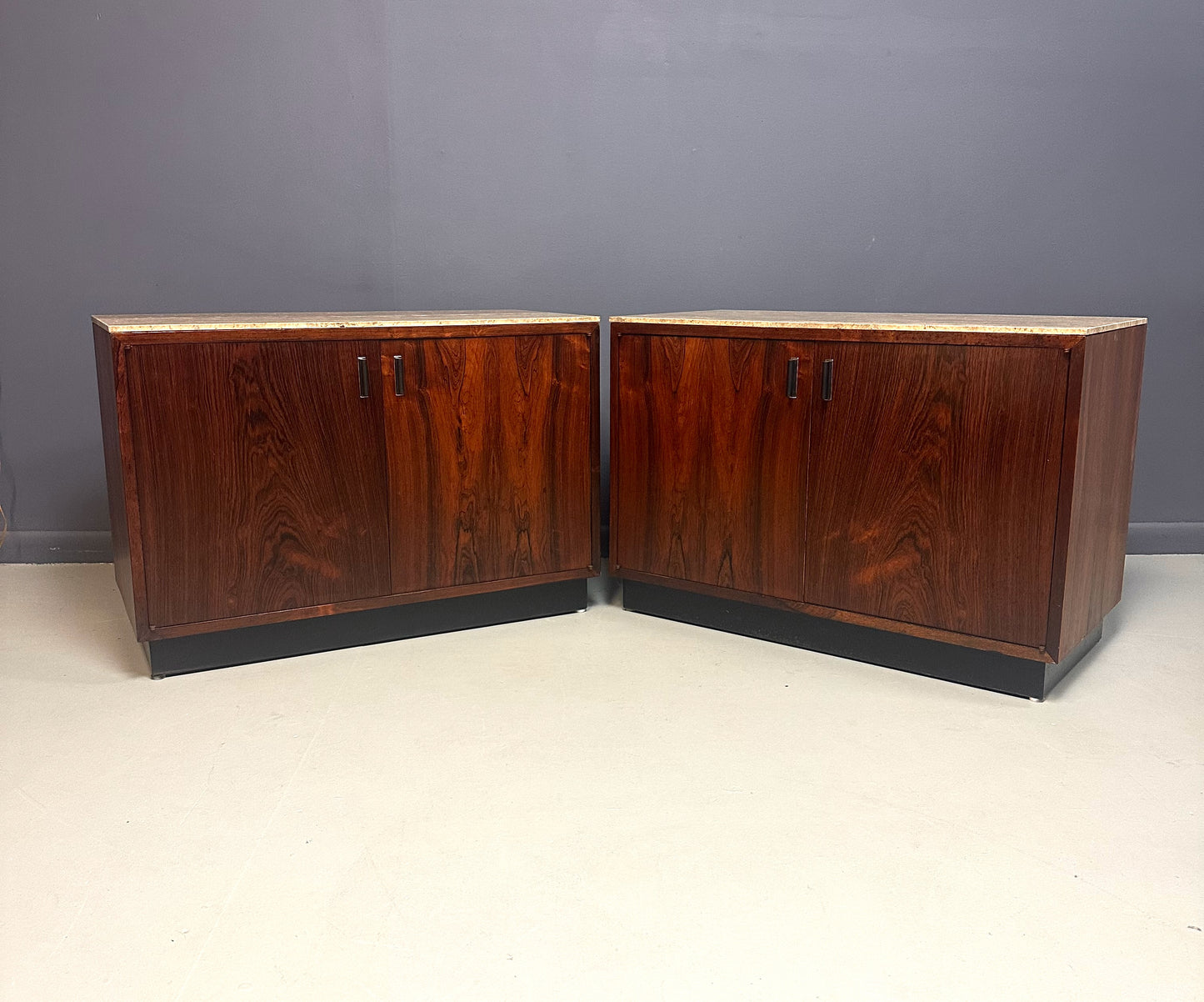 Pair of Mid Century David Parmelee Rosewood Chests for Founders with Marble Tops