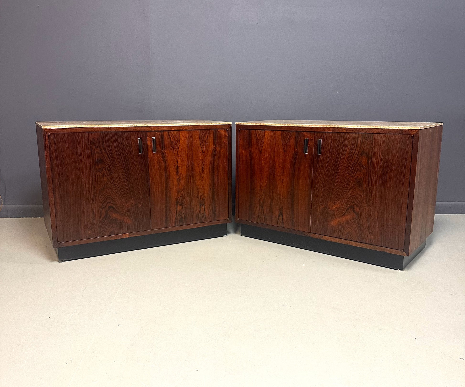 Pair of Mid Century David Parmelee Rosewood Chests for Founders with Marble Tops