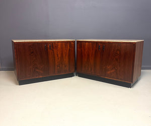Pair of Mid Century David Parmelee Rosewood Chests for Founders with Marble Tops