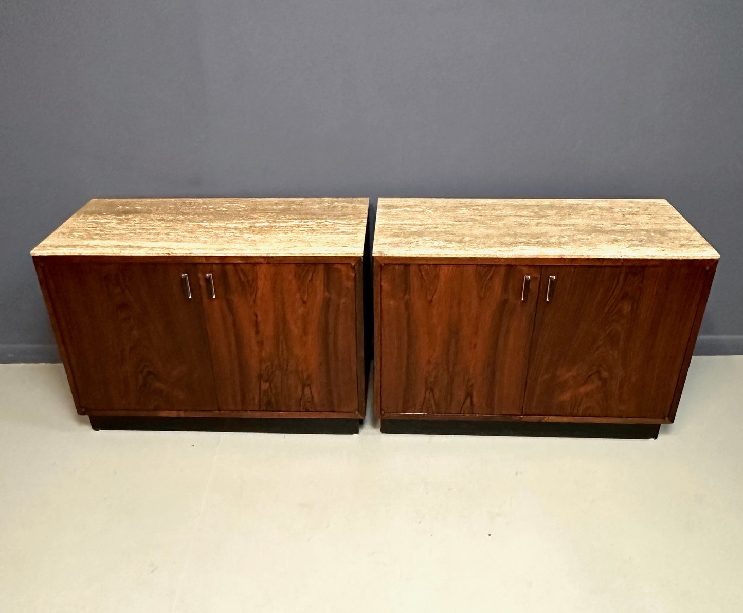 Pair of Mid Century David Parmelee Rosewood Chests for Founders with Marble Tops
