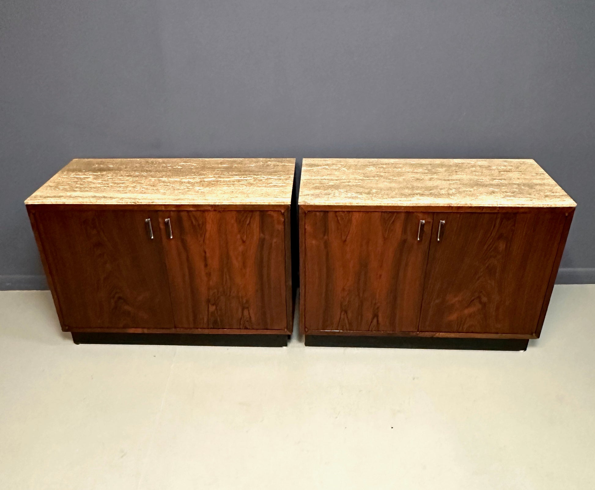 Pair of Mid Century David Parmelee Rosewood Chests for Founders with Marble Tops