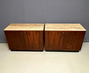 Pair of Mid Century David Parmelee Rosewood Chests for Founders with Marble Tops