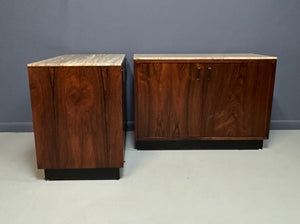 Pair of Mid Century David Parmelee Rosewood Chests for Founders with Marble Tops