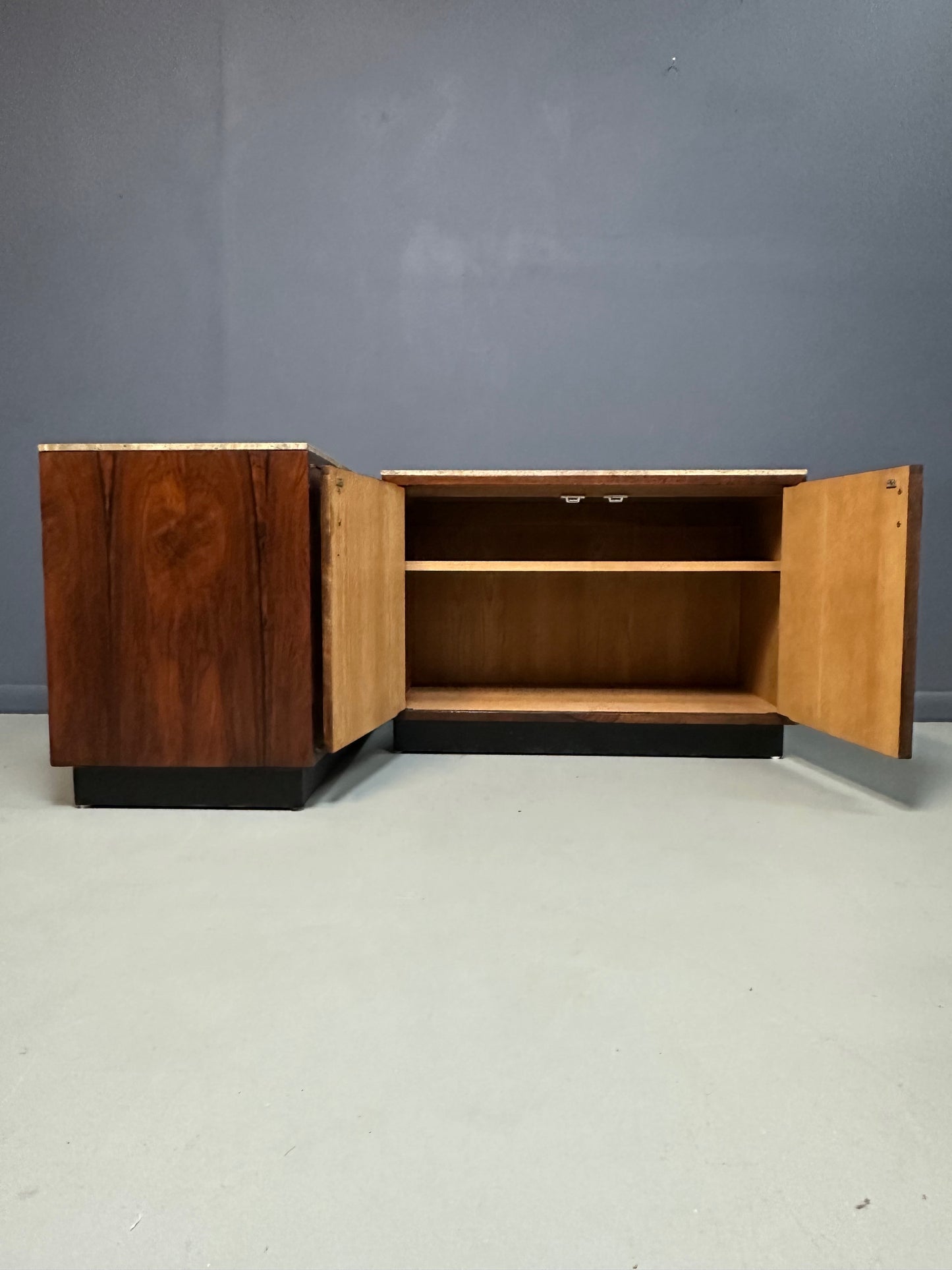 Pair of Mid Century David Parmelee Rosewood Chests for Founders with Marble Tops