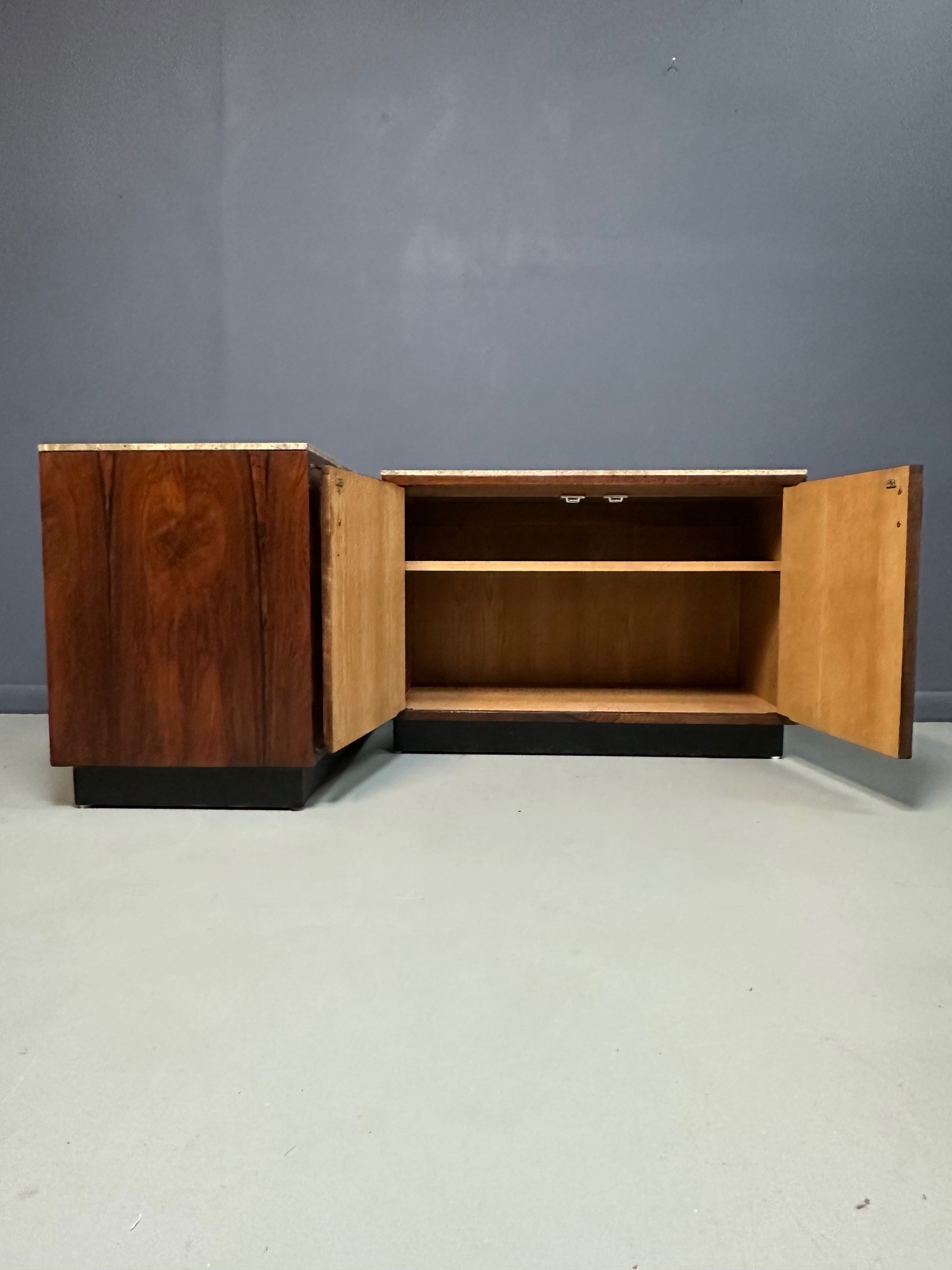 Pair of Mid Century David Parmelee Rosewood Chests for Founders with Marble Tops