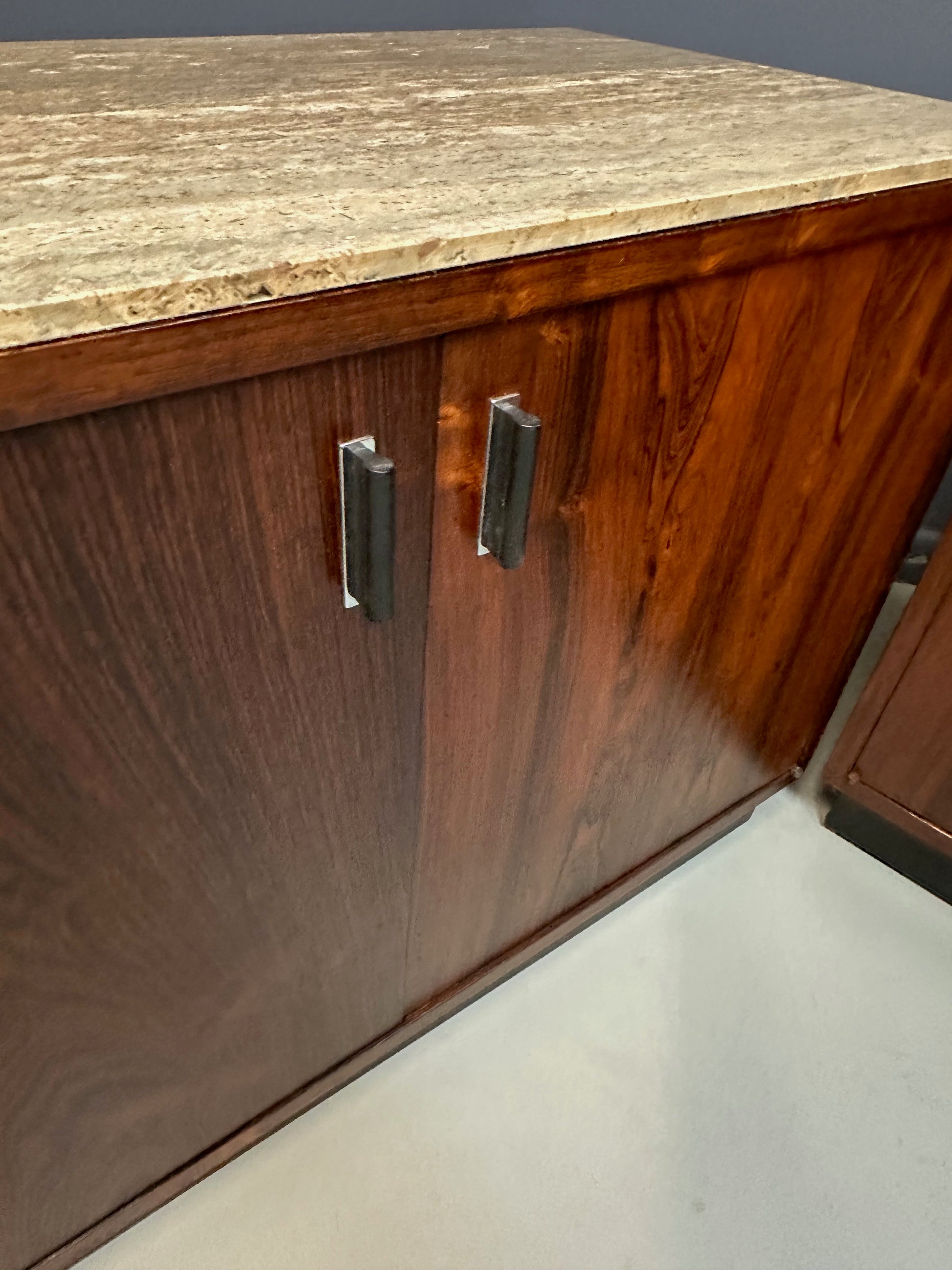 Pair of Mid Century David Parmelee Rosewood Chests for Founders with Marble Tops