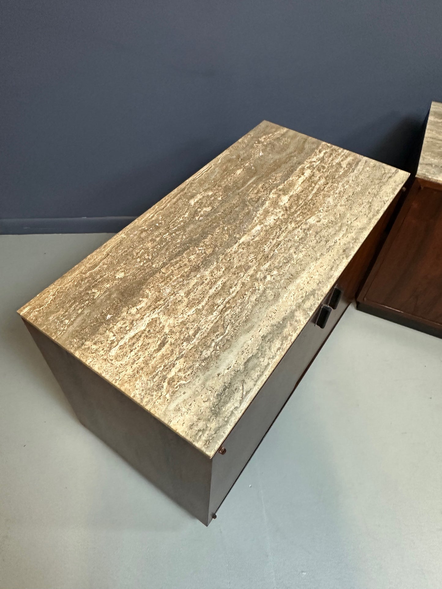 Pair of Mid Century David Parmelee Rosewood Chests for Founders with Marble Tops