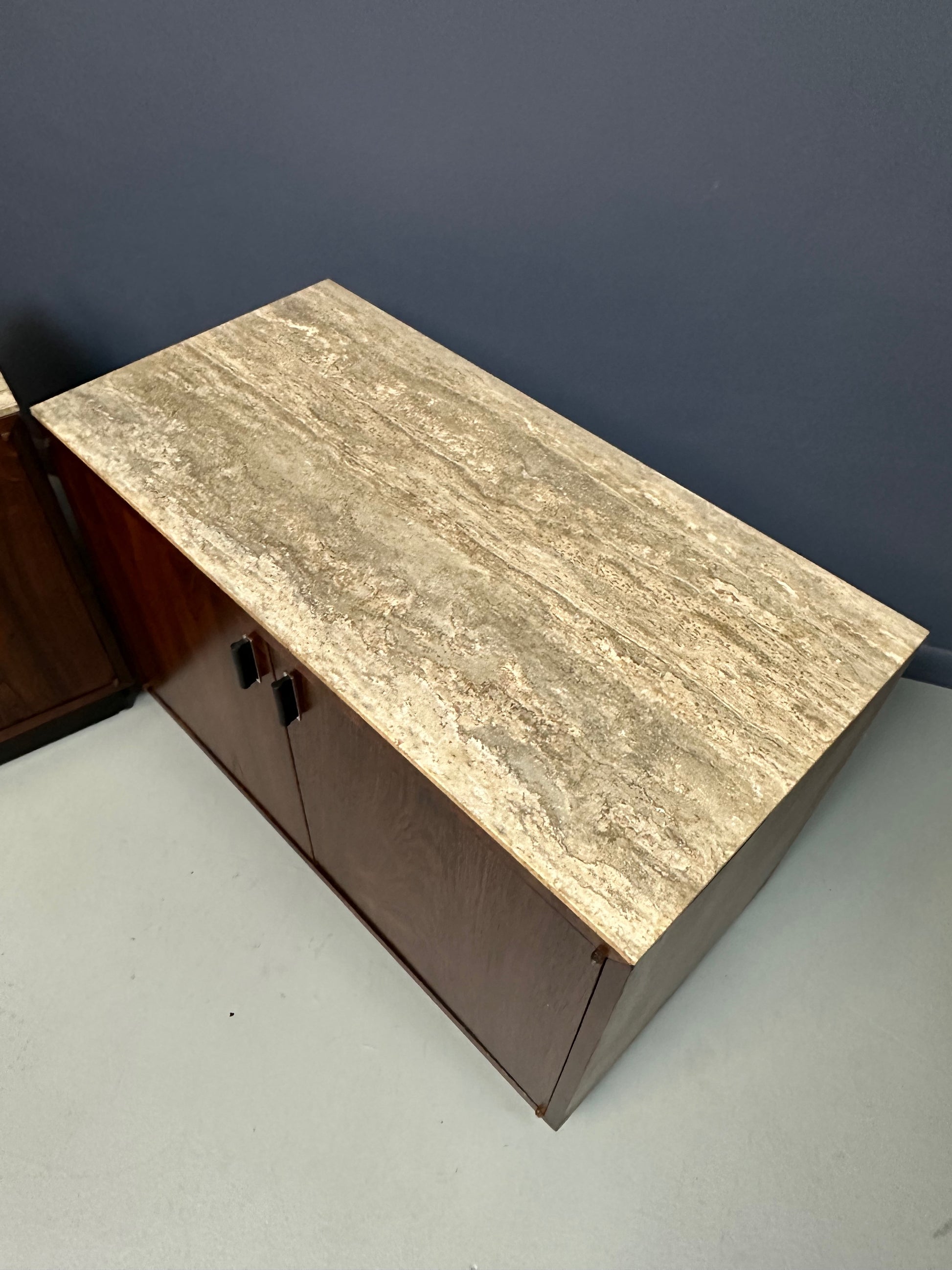 Pair of Mid Century David Parmelee Rosewood Chests for Founders with Marble Tops