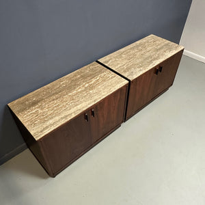Pair of Mid Century David Parmelee Rosewood Chests for Founders with Marble Tops