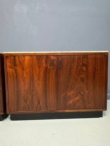 Pair of Mid Century David Parmelee Rosewood Chests for Founders with Marble Tops