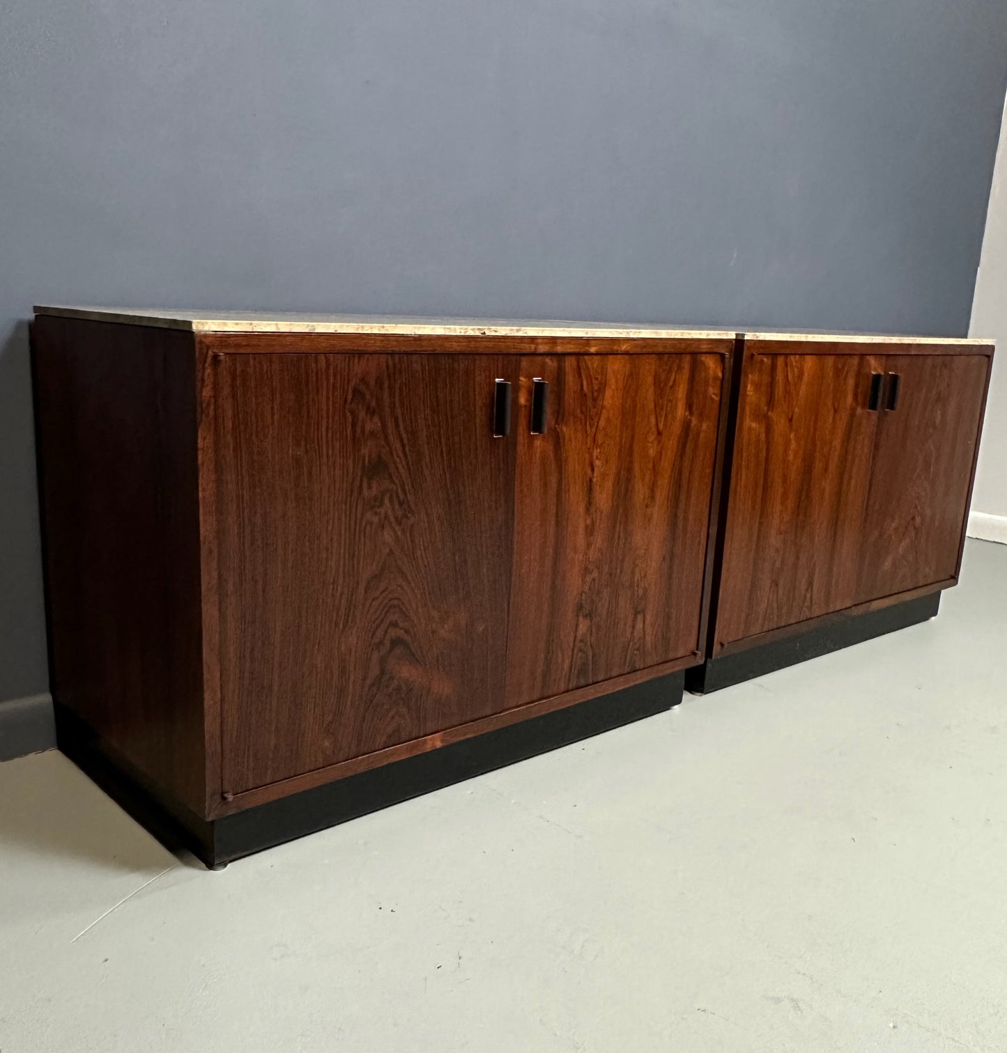 Pair of Mid Century David Parmelee Rosewood Chests for Founders with Marble Tops