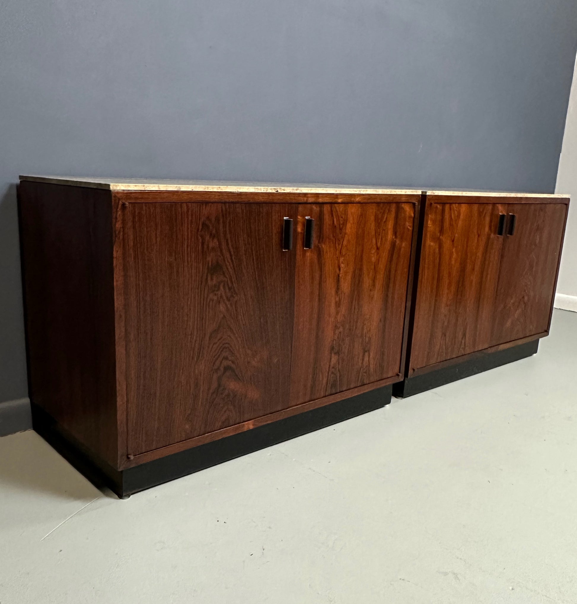 Pair of Mid Century David Parmelee Rosewood Chests for Founders with Marble Tops