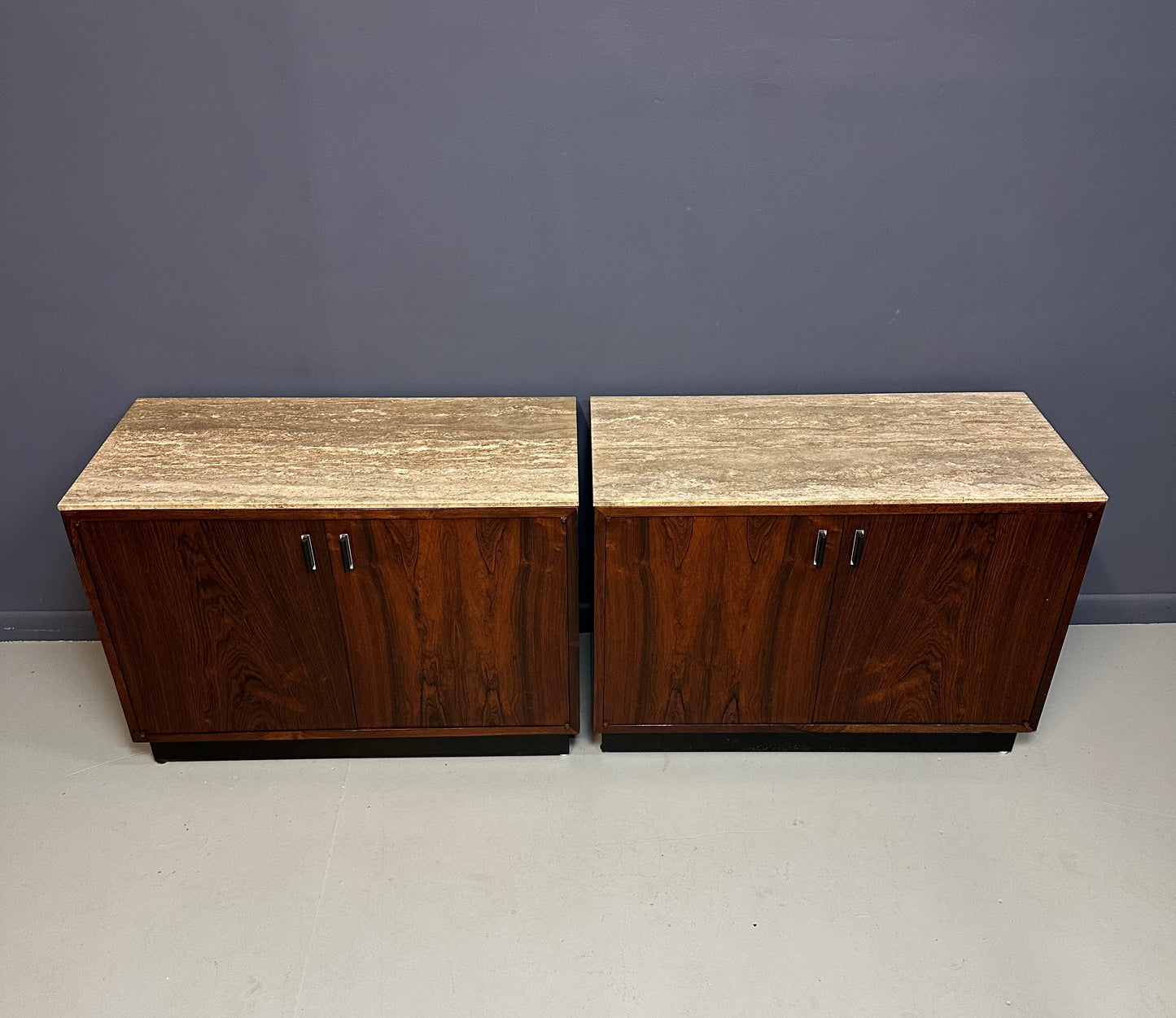 Pair of Mid Century David Parmelee Rosewood Chests for Founders with Marble Tops