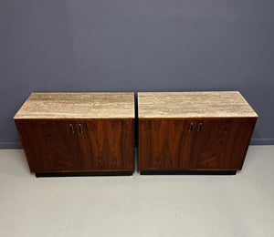 Pair of Mid Century David Parmelee Rosewood Chests for Founders with Marble Tops