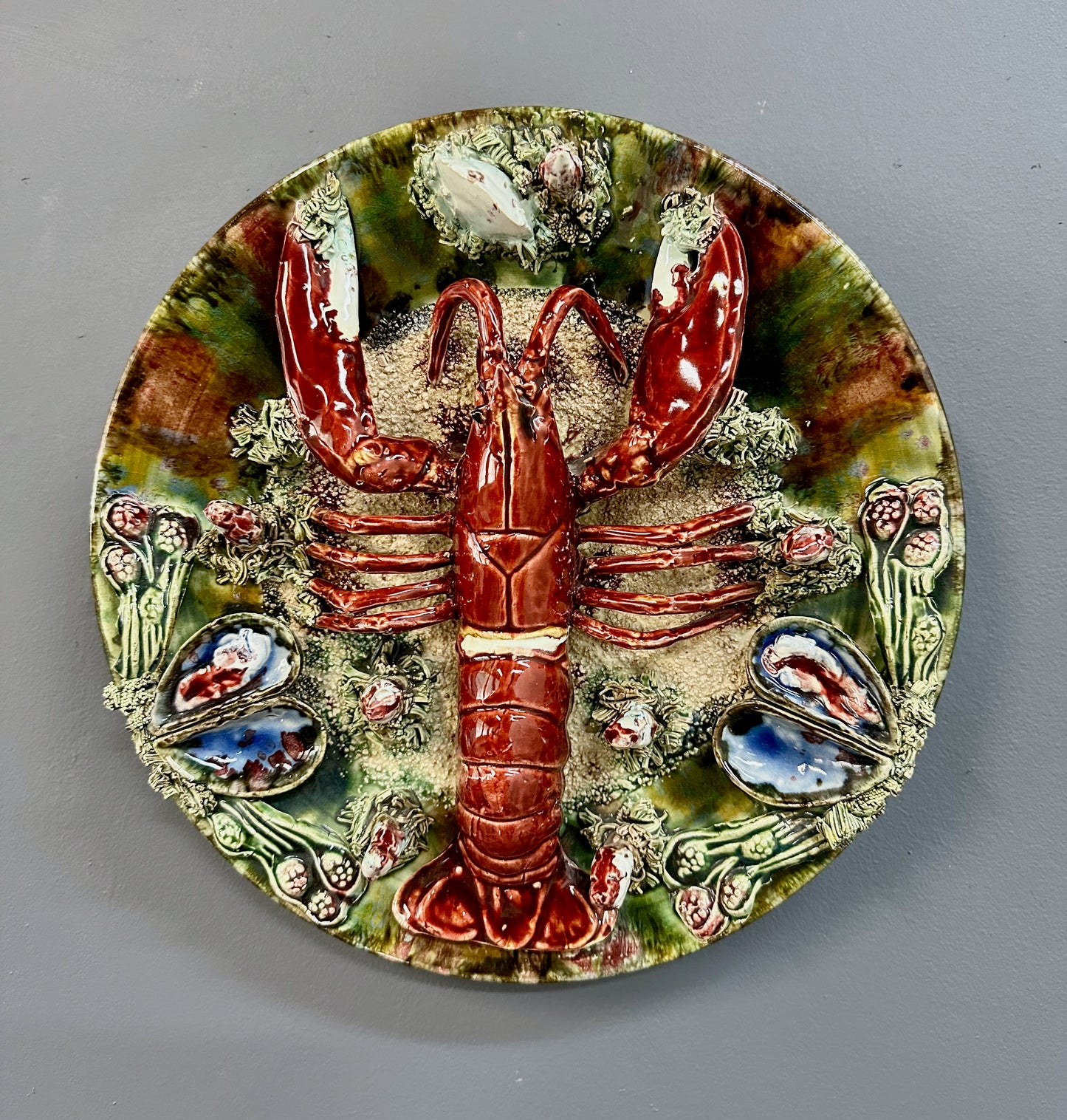 Vintage Majolica Jose Alvaro Lobster Plate, Caldas Da Rainha Portugal C 1930