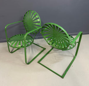 Pair of François Carre Sunburst Metal Rocking Chairs, France, 1930s