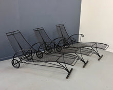 Load image into Gallery viewer, Trio of Mid Century Iron Mesh Chaise Lounges in the Style of Salterini