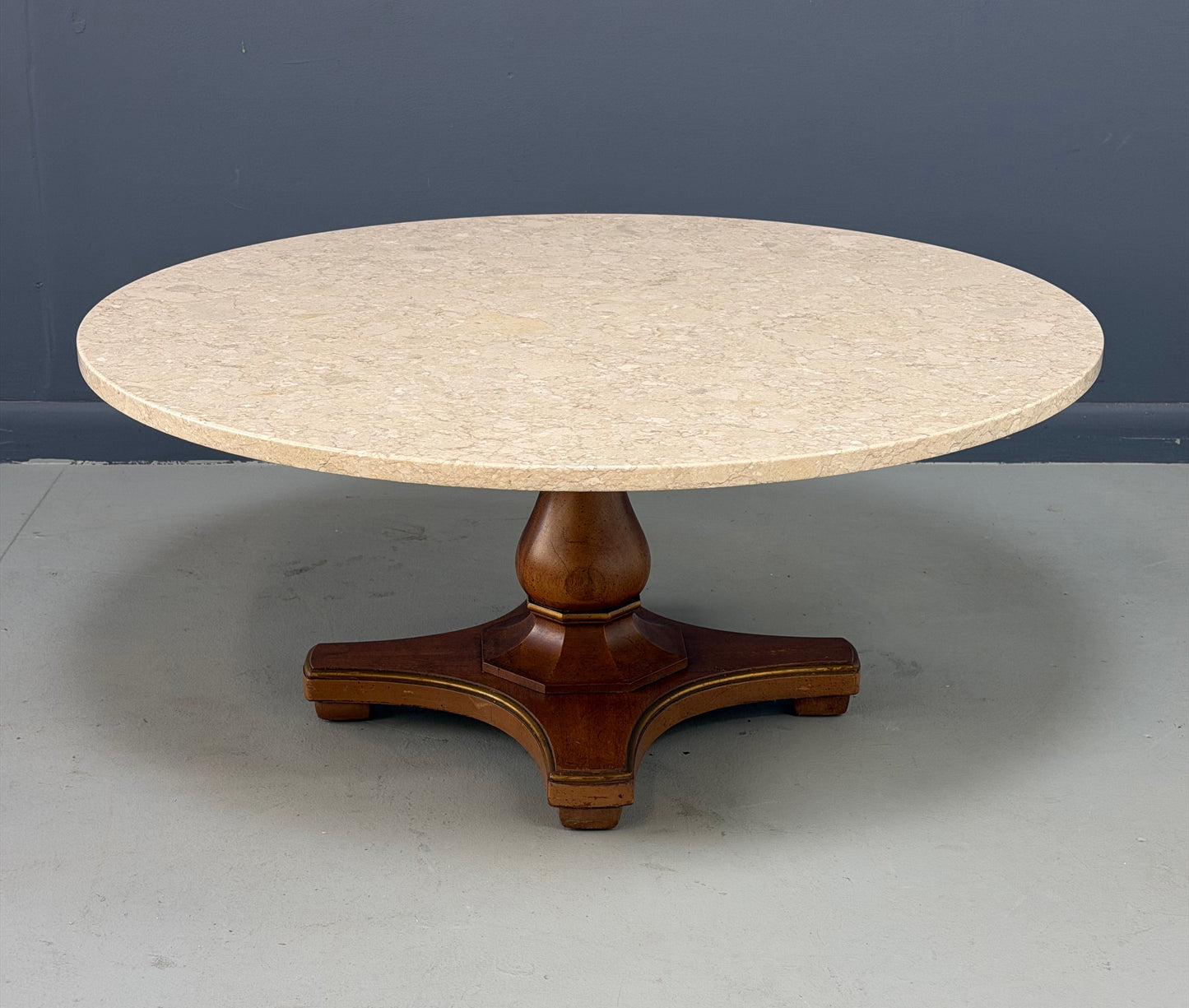 Henredon Mid-Century Fossil Stone Coffee Table with Pedestal Base