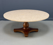 Load image into Gallery viewer, Henredon Mid-Century Fossil Stone Coffee Table with Pedestal Base