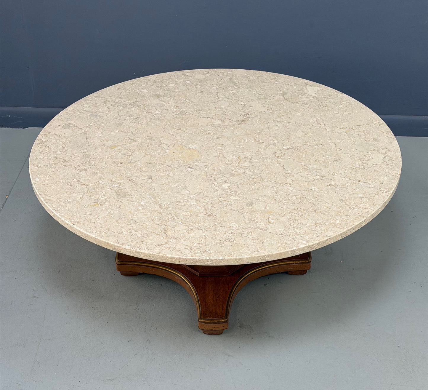 Henredon Mid-Century Fossil Stone Coffee Table with Pedestal Base