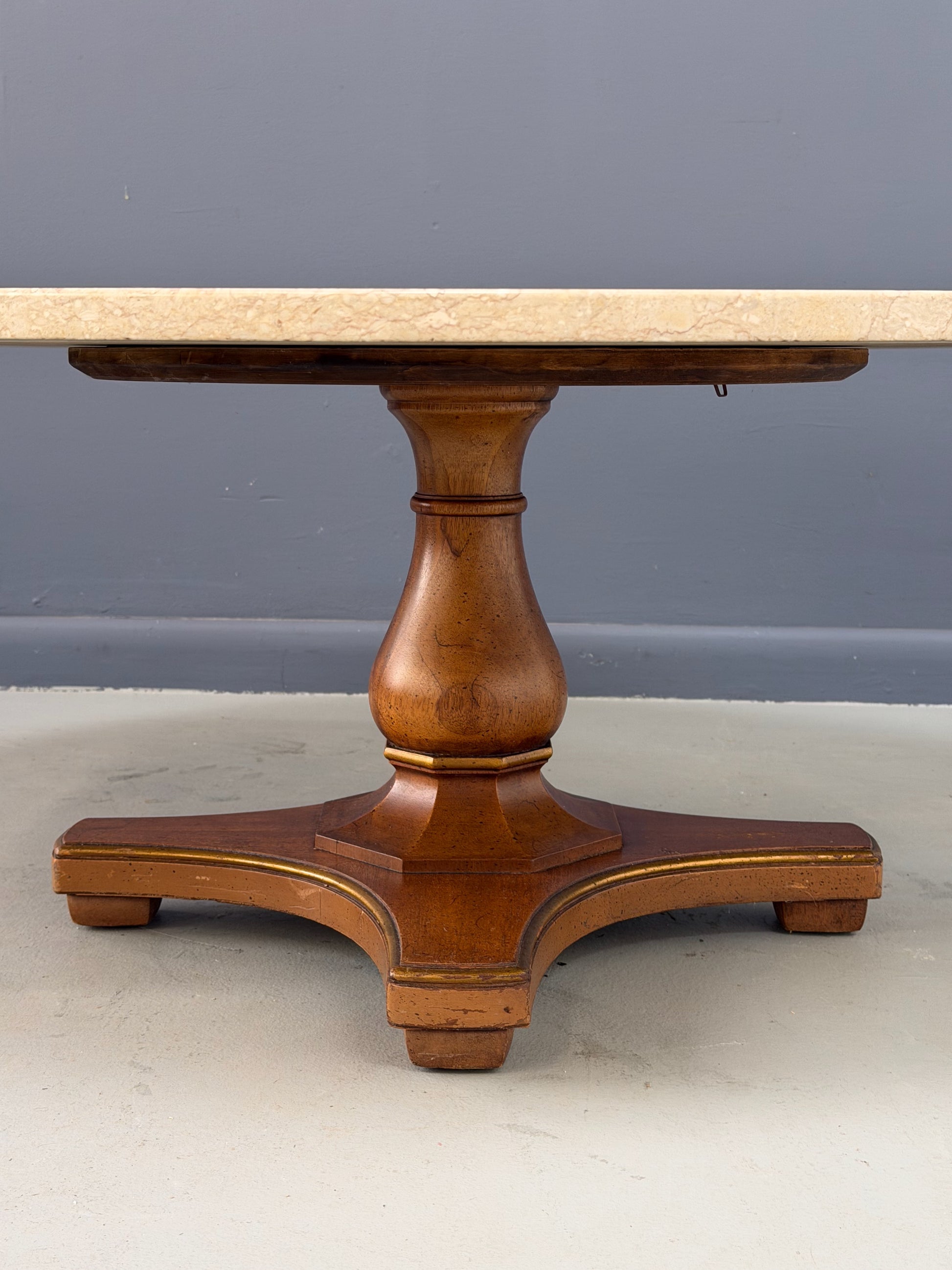 Henredon Mid-Century Fossil Stone Coffee Table with Pedestal Base