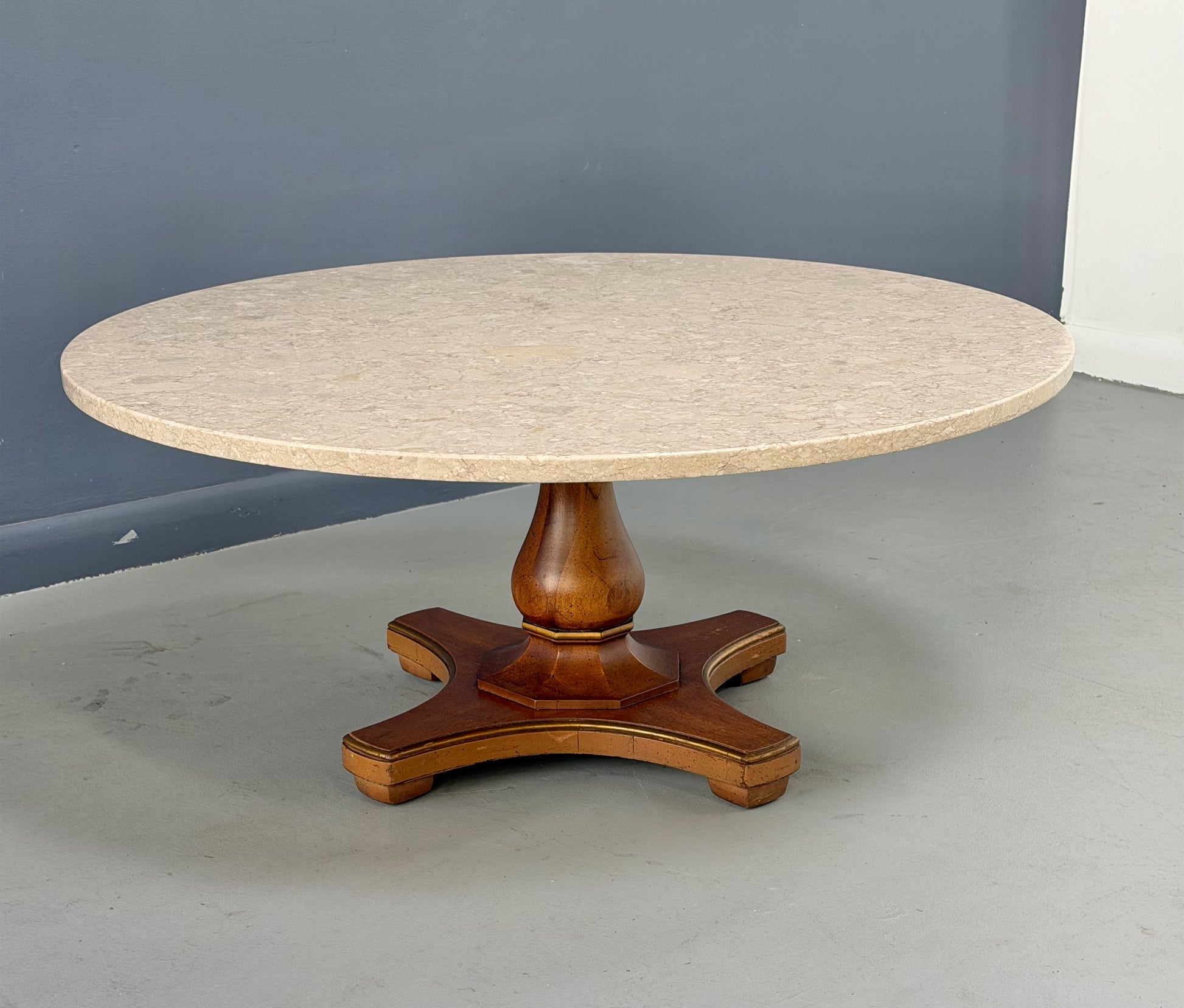 Henredon Mid-Century Fossil Stone Coffee Table with Pedestal Base