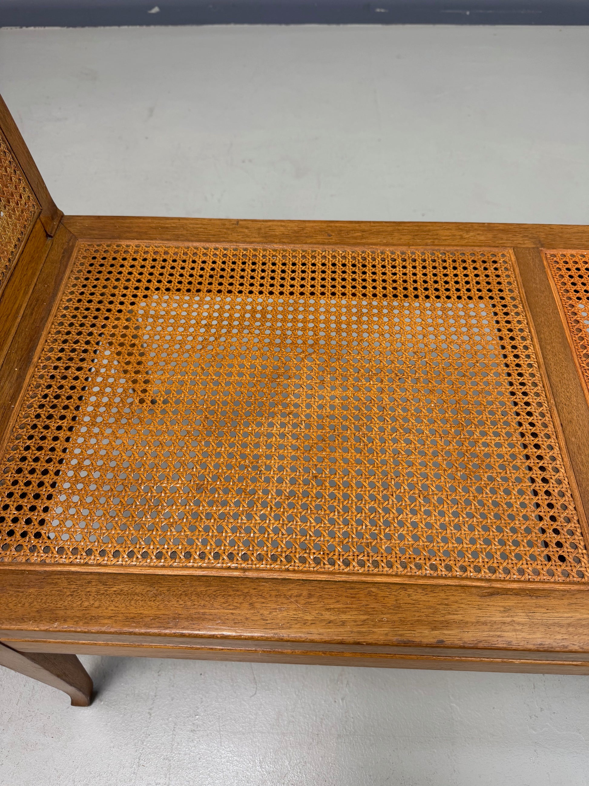 Mid-Century Fine Arts Furniture Cane Bench in Blond Mahogany