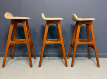 Load image into Gallery viewer, Trio of Model OD-61 Bar Stools by Erik Buch for O.D. Mobler, Denmark, c. 1960&#39;s