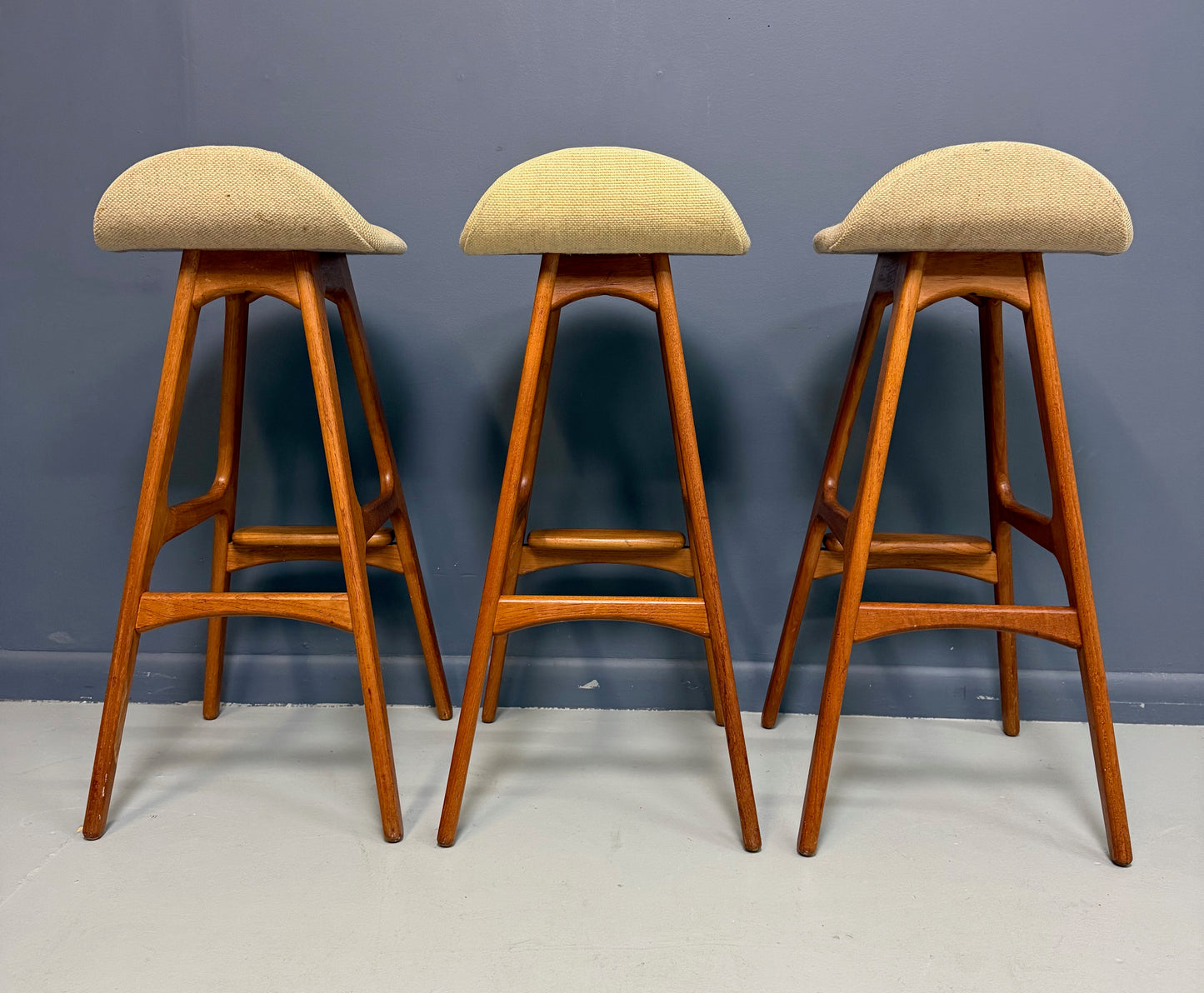 SOLD – Trio of Model OD-61 Bar Stools by Erik Buch for O.D. Mobler, Denmark, c. 1960's