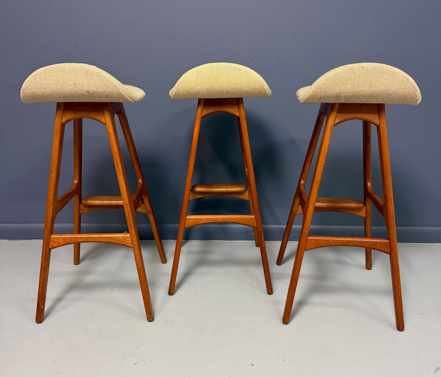 SOLD – Trio of Model OD-61 Bar Stools by Erik Buch for O.D. Mobler, Denmark, c. 1960's