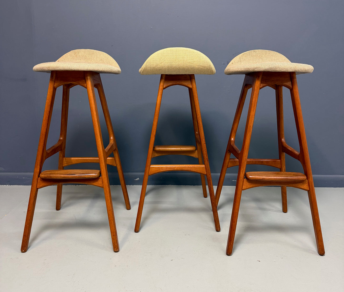 SOLD – Trio of Model OD-61 Bar Stools by Erik Buch for O.D. Mobler, Denmark, c. 1960's