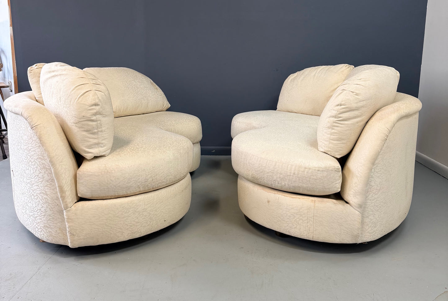 SOLD – Pair of Custom 1980s Curved Loveseats for Classic Gallery Mid Century
