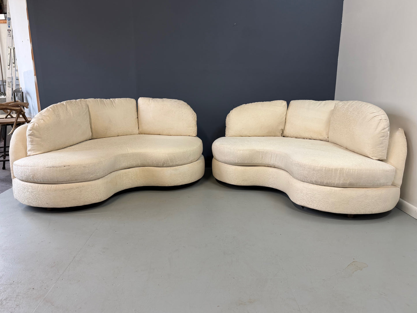 SOLD – Pair of Custom 1980s Curved Loveseats for Classic Gallery Mid Century