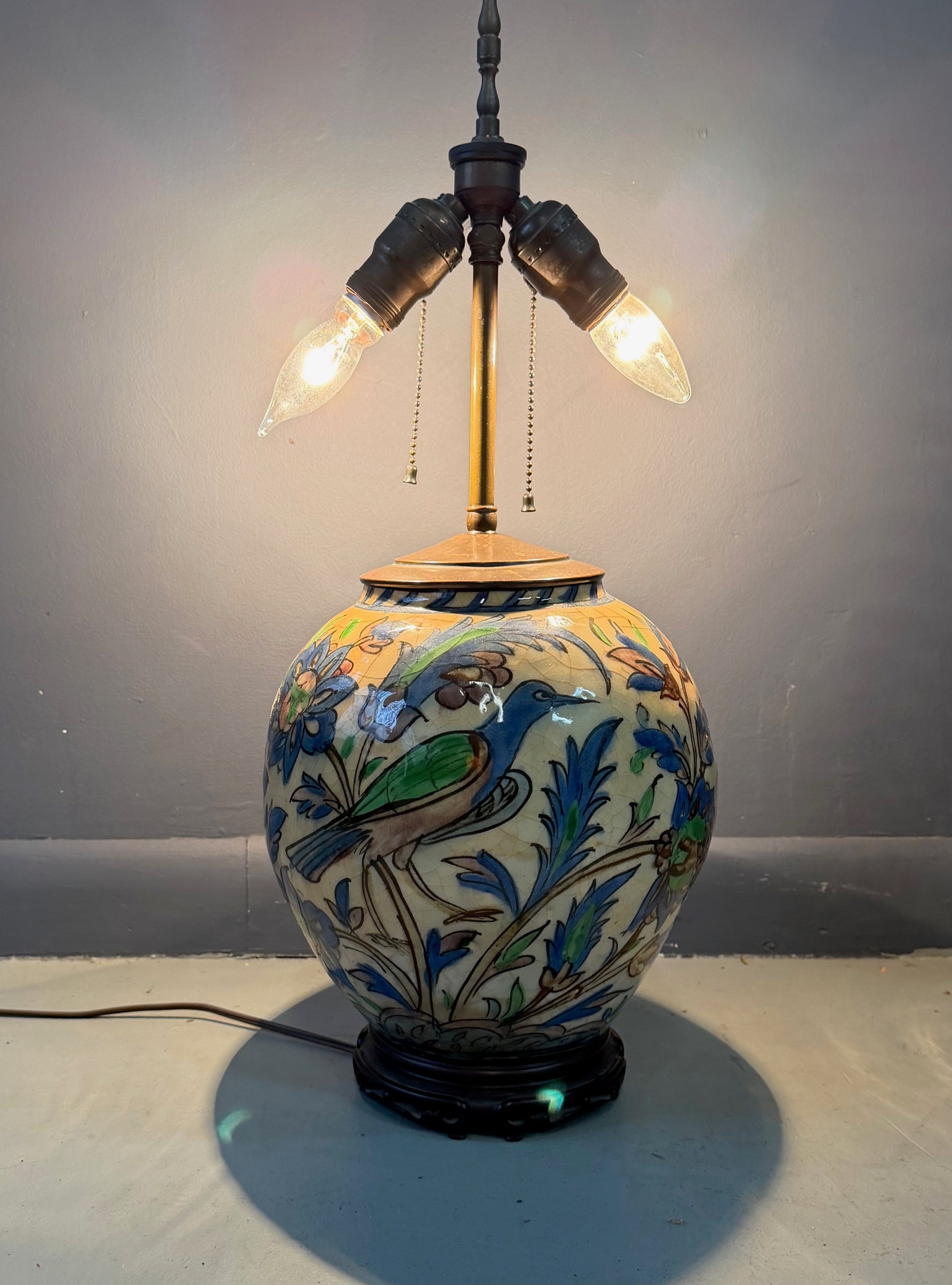Middle Eastern Qajar Vase Converted to a Table Lamp, Late 1800s to Early 1900s