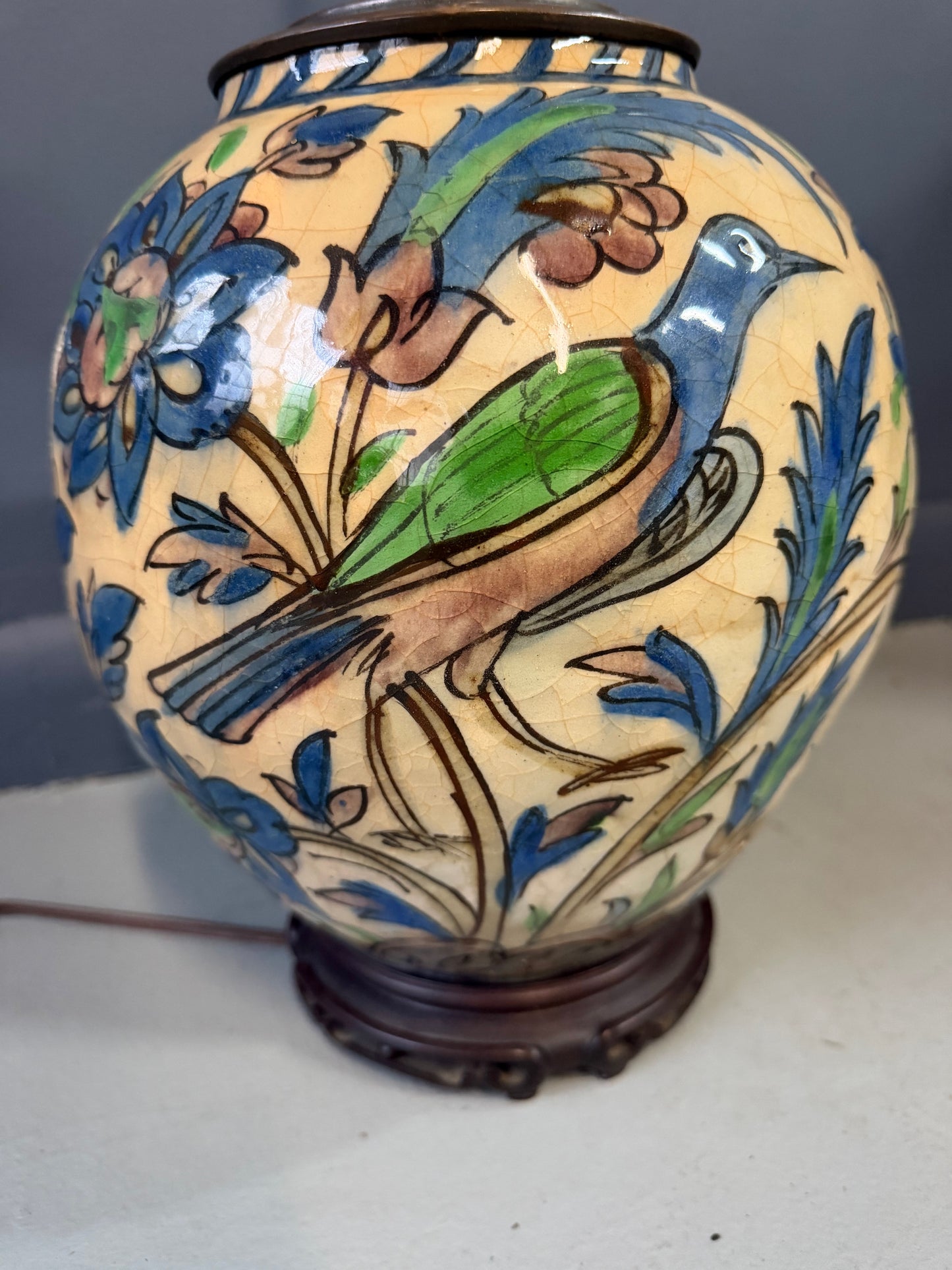Middle Eastern Qajar Vase Converted to a Table Lamp, Late 1800s to Early 1900s