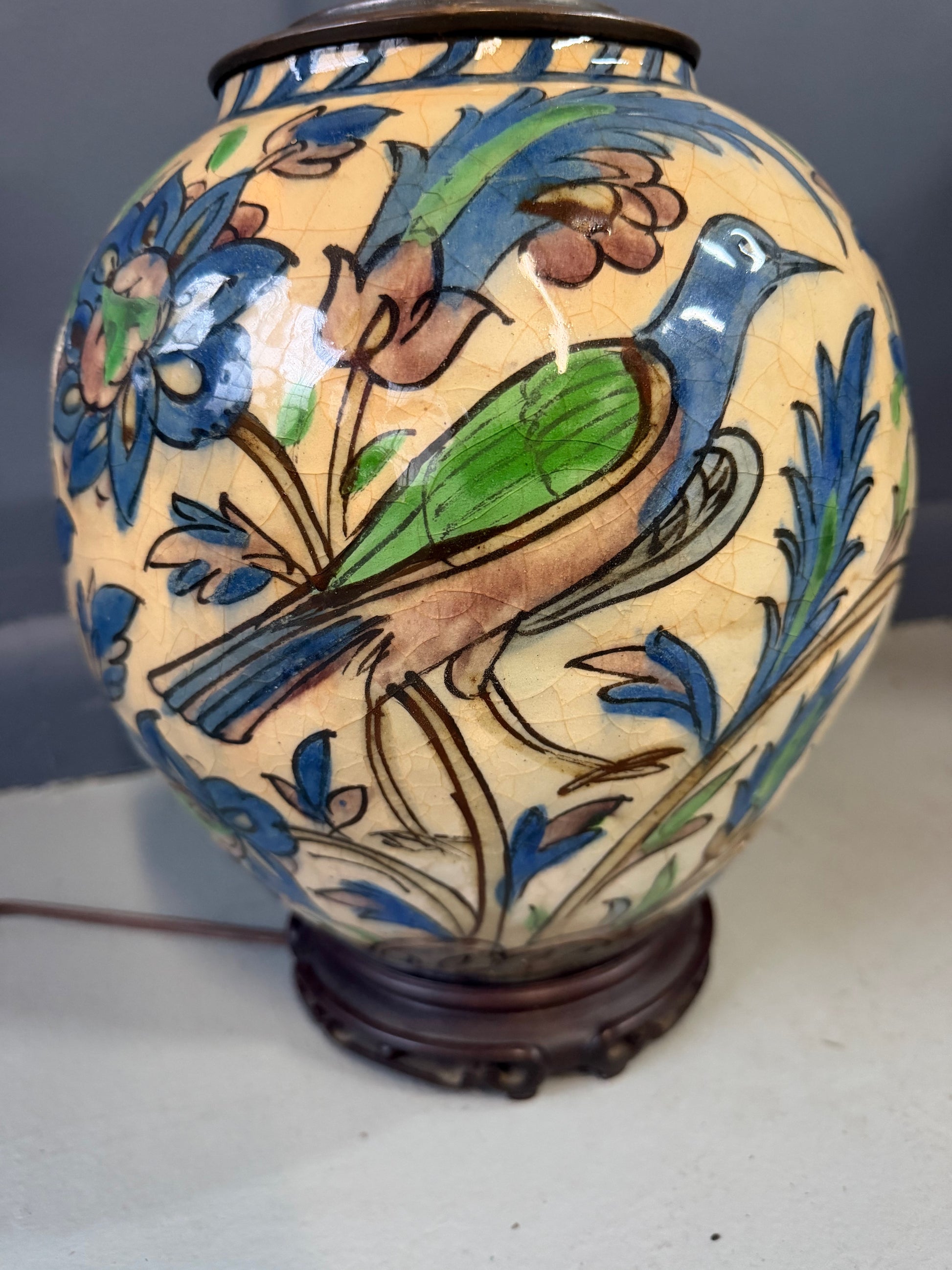 Middle Eastern Qajar Vase Converted to a Table Lamp, Late 1800s to Early 1900s