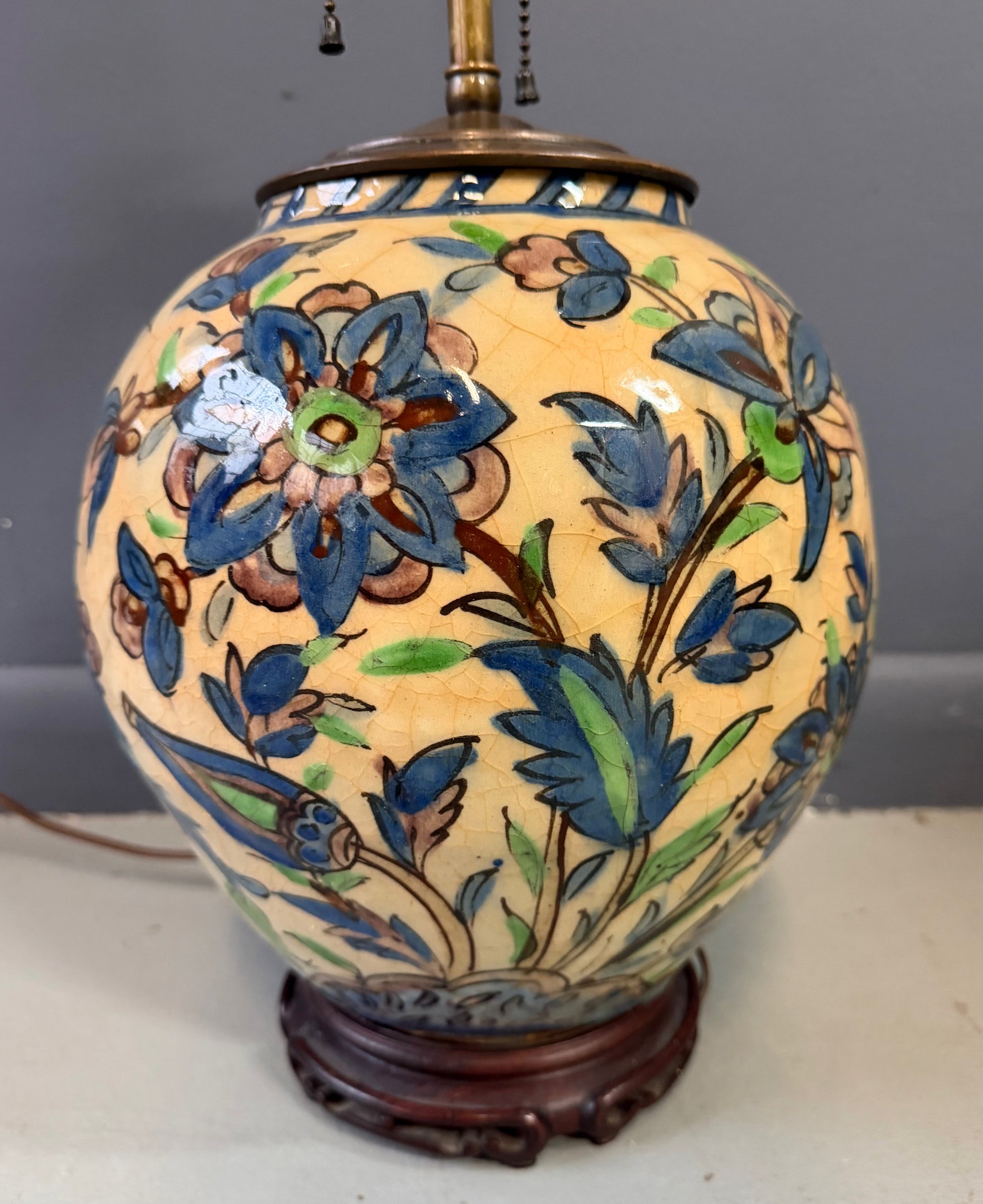 Middle Eastern Qajar Vase Converted to a Table Lamp, Late 1800s to Early 1900s
